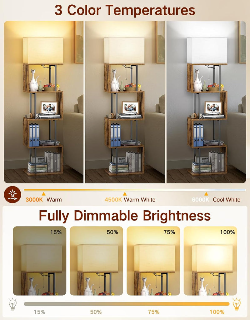 5-Tier Floor Lamp with Shelves Remote Dimmable S-Shaped