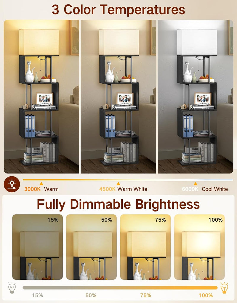 5-Tier Floor Lamp with Shelves Remote Dimmable S-Shaped