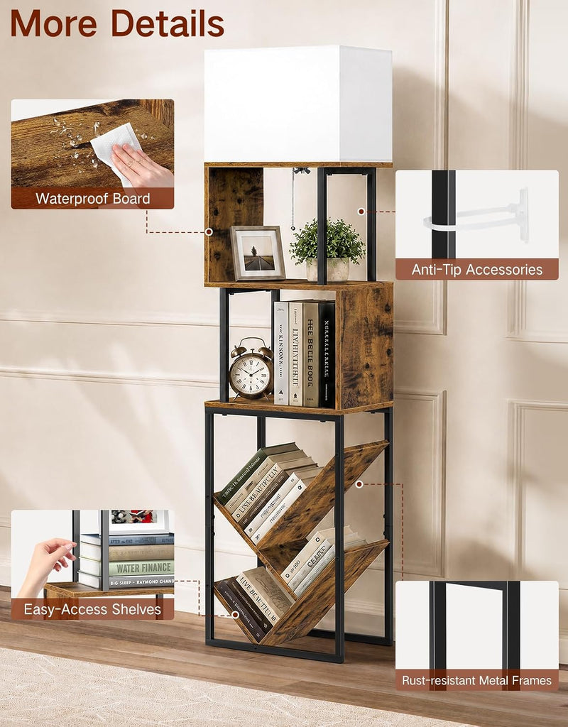 5-Tier Floor Lamp with Shelves Remote Dimmable S-Shaped