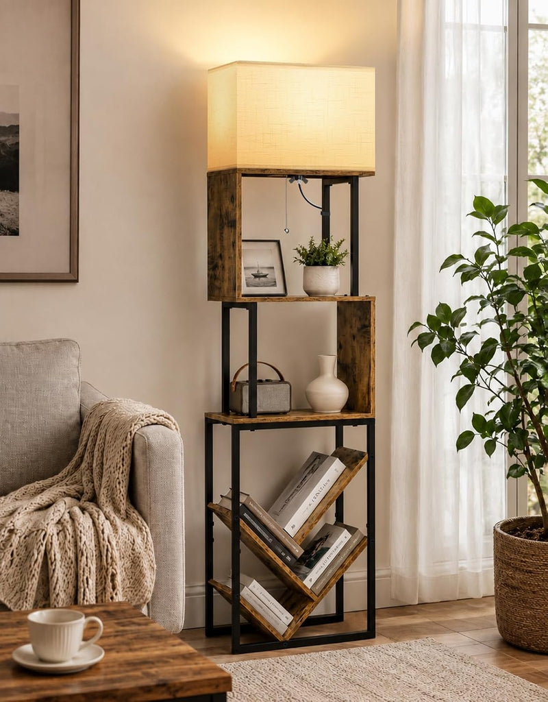 5-Tier Floor Lamp with Shelves Remote Dimmable S-Shaped