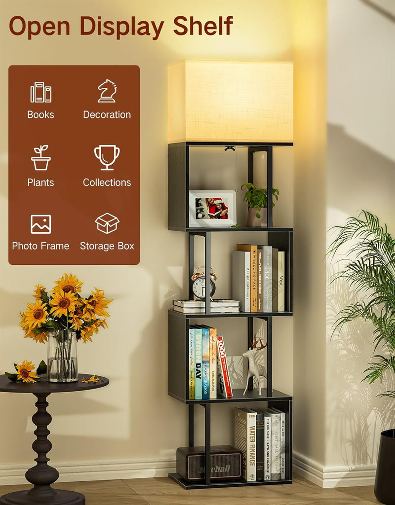 5-Tier Floor Lamp with Shelves Remote Dimmable S-Shaped