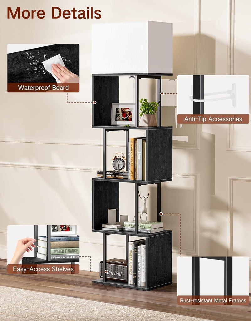 5-Tier Floor Lamp with Shelves Remote Dimmable S-Shaped