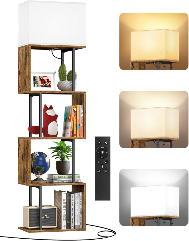 5-Tier Floor Lamp with Shelves Remote Dimmable S-Shaped