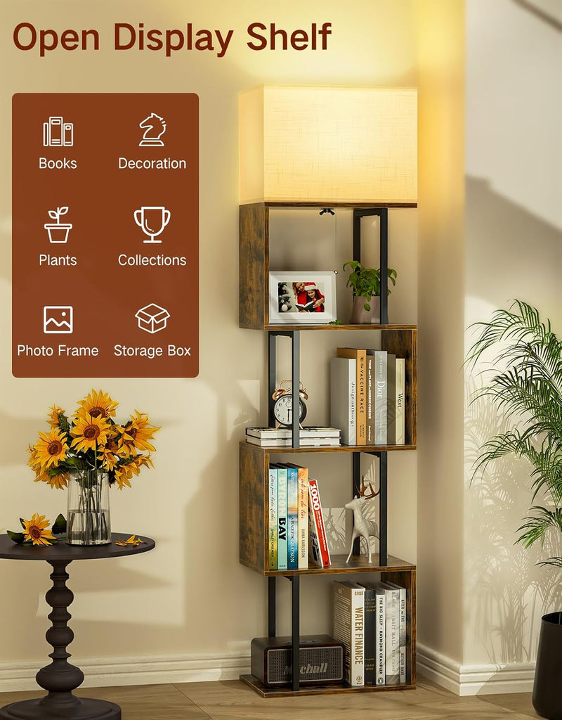 5-Tier Floor Lamp with Shelves Remote Dimmable S-Shaped