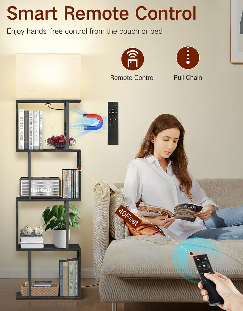 5-Tier Floor Lamp with Shelves Remote Dimmable S-Shaped