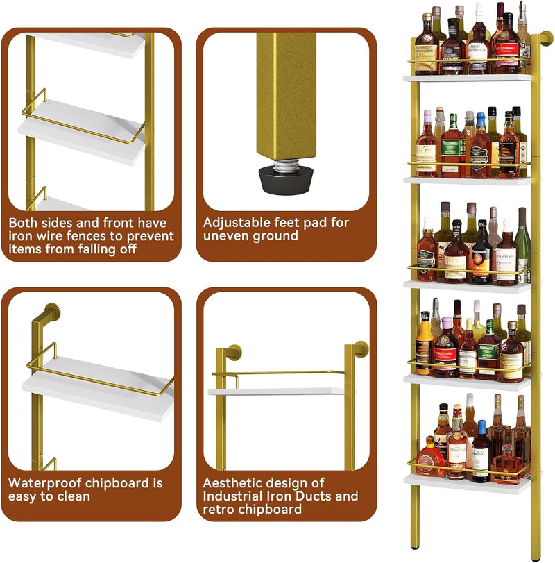 5-Tier Freestanding Wine Racks Liquor Shelf Vintage