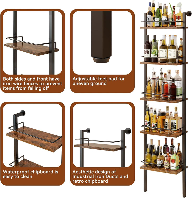 5-Tier Freestanding Wine Racks Liquor Shelf Vintage