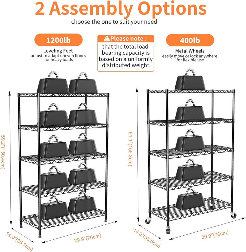 5-Tier Heavy Duty Metal Shelving Unit