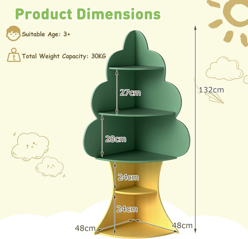 5-Tier Kids Bookcase Wooden Children Bookshelf