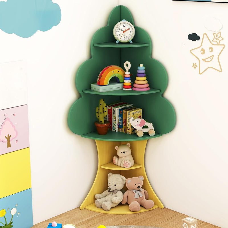 5-Tier Kids Bookcase Wooden Children Bookshelf