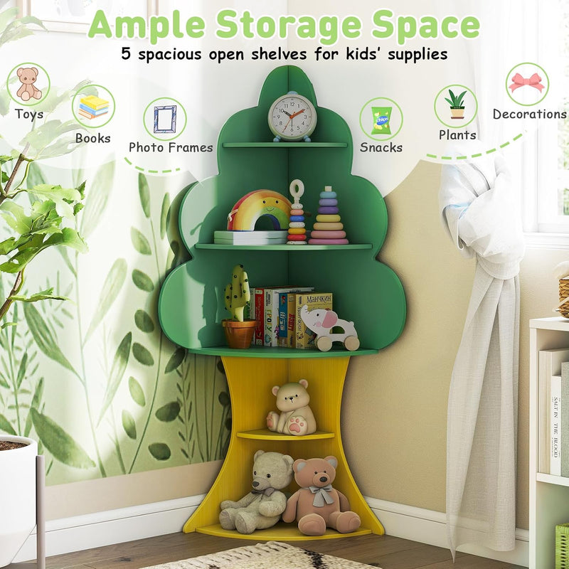 5-Tier Kids Bookcase Wooden Children Bookshelf