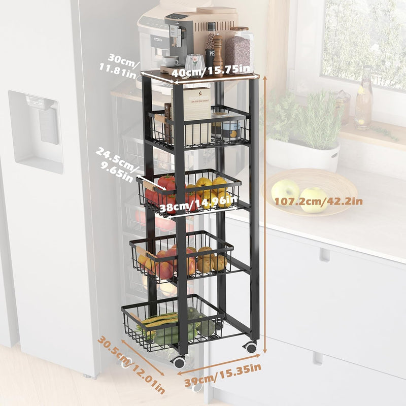 5-Tier Kitchen Storage Trolley Pull-Out Fruit Basket Stand