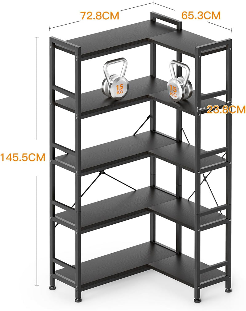 5-Tier L-Shape Corner Bookcase 145.5CM