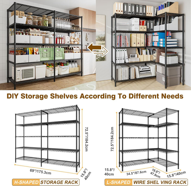 5-Tier Metal Shelving Unit Adjustable