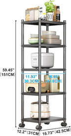 5 Tier Metal Shelving Unit Swivel Wheels