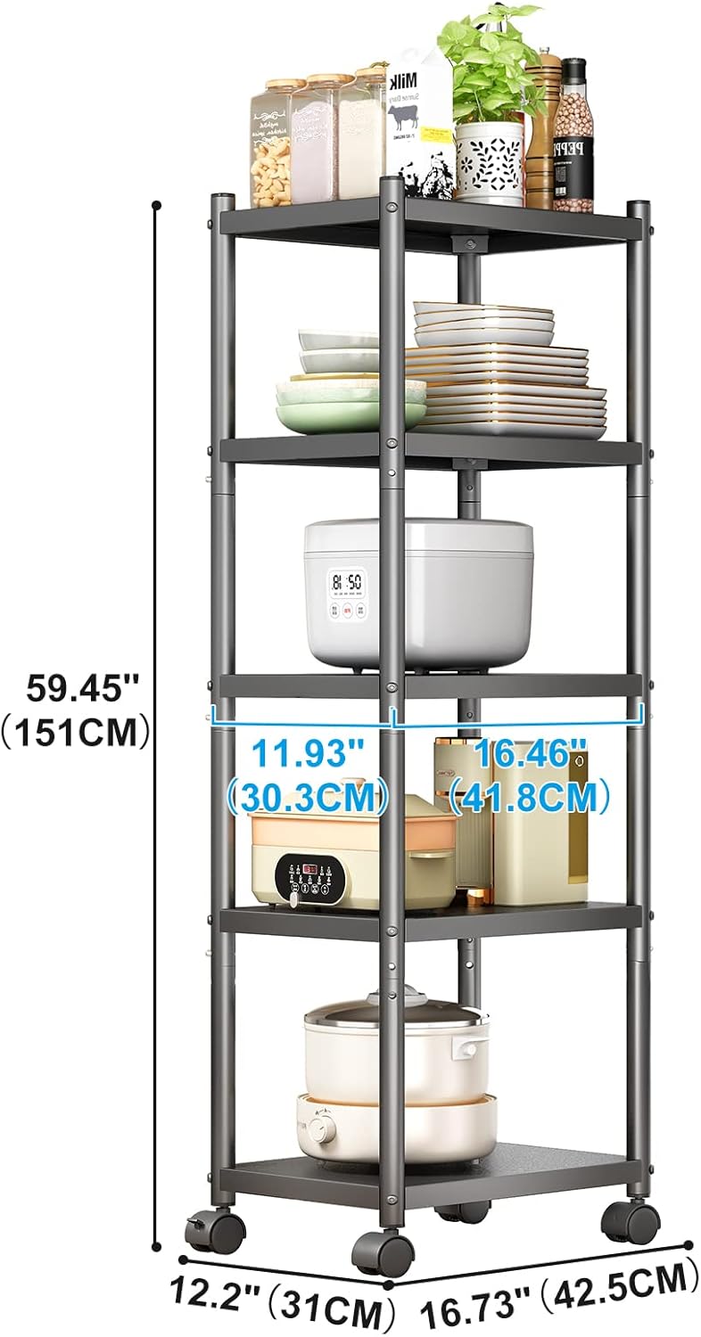 5 Tier Metal Shelving Unit Swivel Wheels