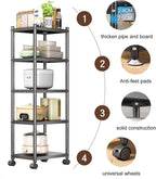 5 Tier Metal Shelving Unit Swivel Wheels