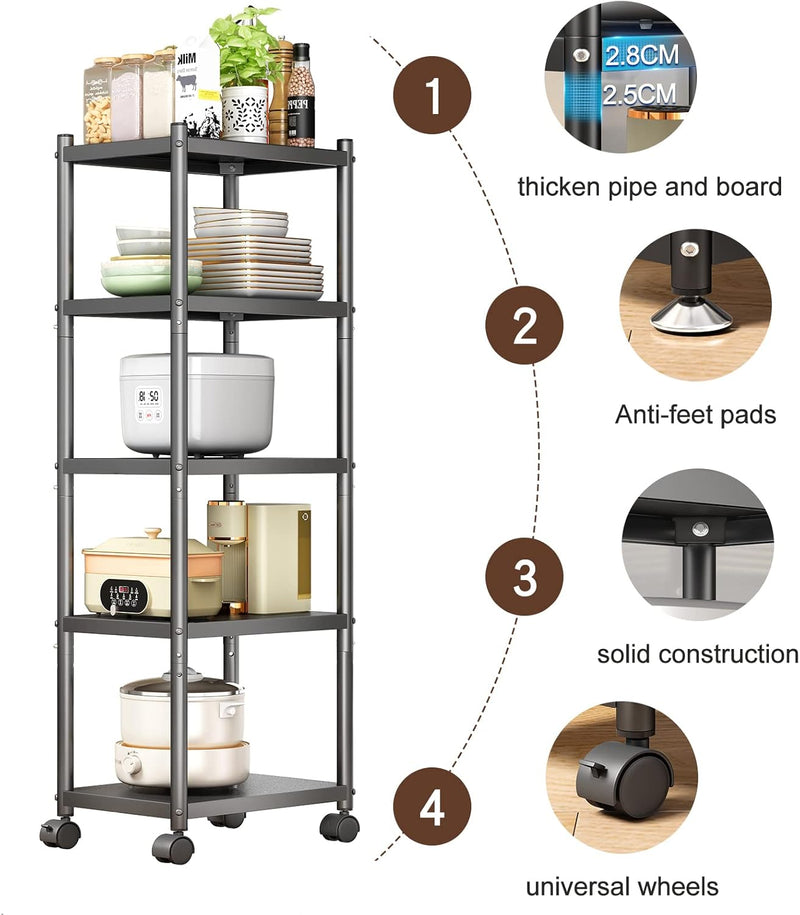 5 Tier Metal Shelving Unit Swivel Wheels