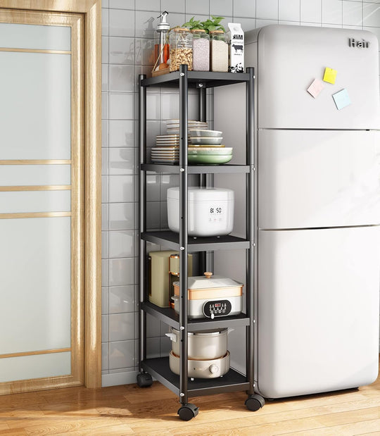 5 Tier Metal Shelving Unit Swivel Wheels