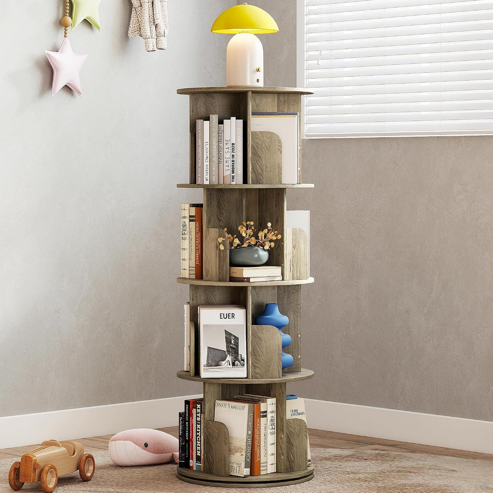 4-Tier Rotating Bookshelf Storage Rack Oak Colour