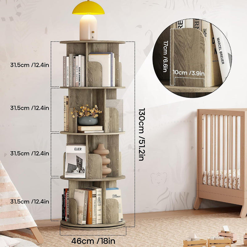 4-Tier Rotating Bookshelf Storage Rack Oak Colour