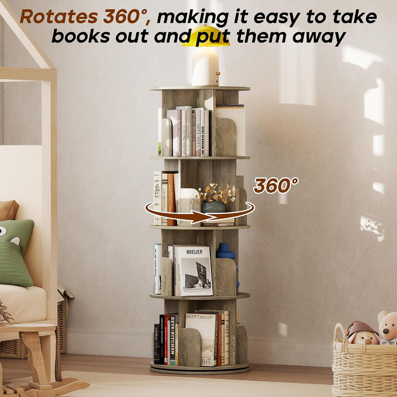 4-Tier Rotating Bookshelf Storage Rack Oak Colour