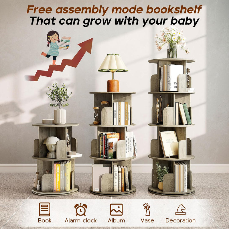 4-Tier Rotating Bookshelf Storage Rack Oak Colour