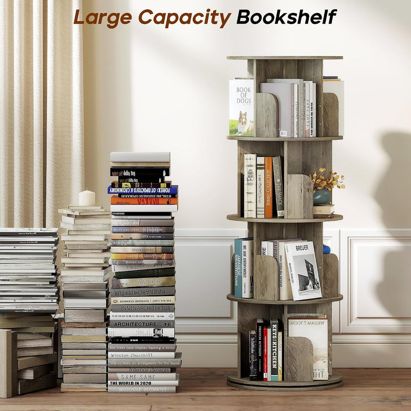 4-Tier Rotating Bookshelf Storage Rack Oak Colour