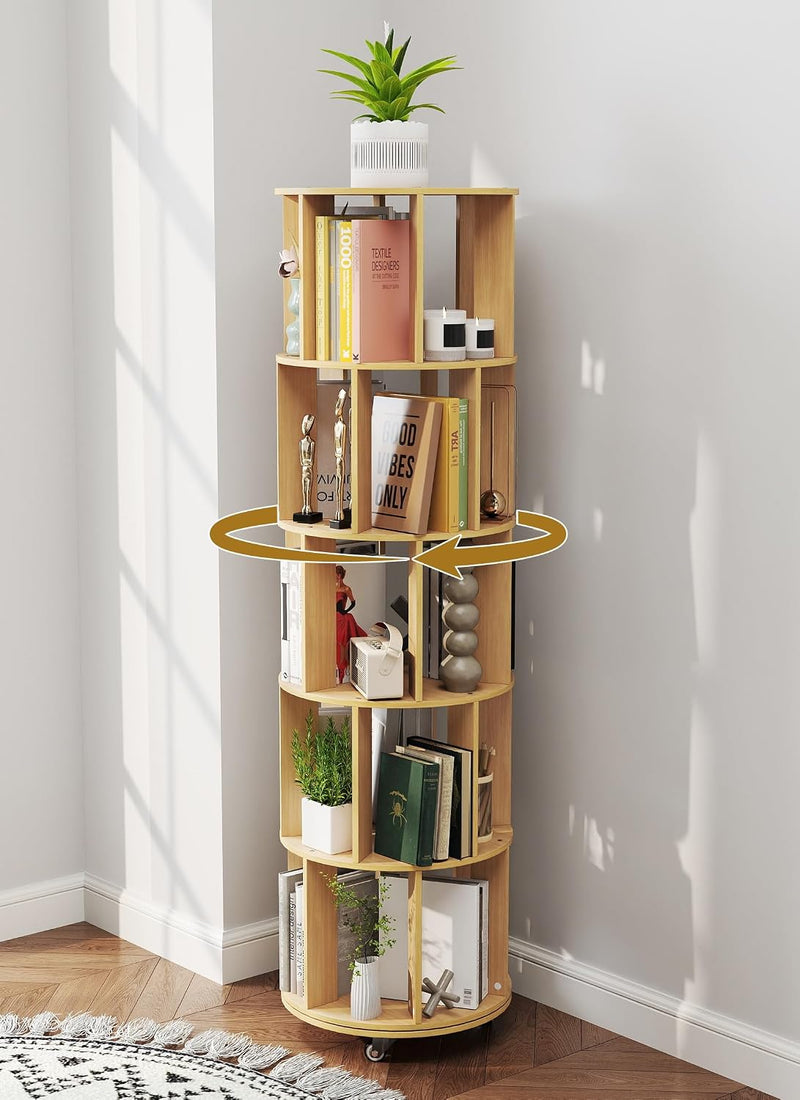 5 Tier Rotating Bookcase Original Wood Colour