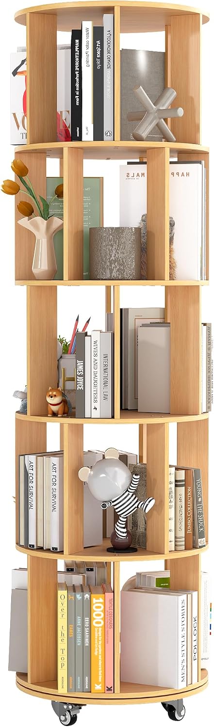 5 Tier Rotating Bookcase Original Wood Colour