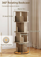 4-Tier Rotating Bookshelf Storage Rack Oak Colour Round