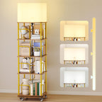 4-Tier Rotating Bookshelf Storage Rack Oak Colour Round