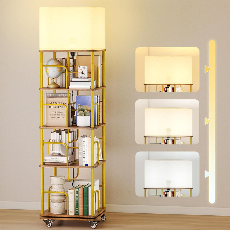 4-Tier Rotating Bookshelf Storage Rack Oak Colour Round