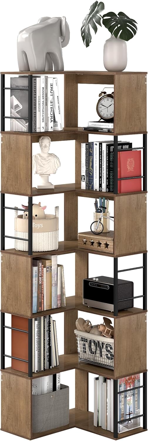4-Tier Rotating Bookshelf Storage Rack Oak Colour Round