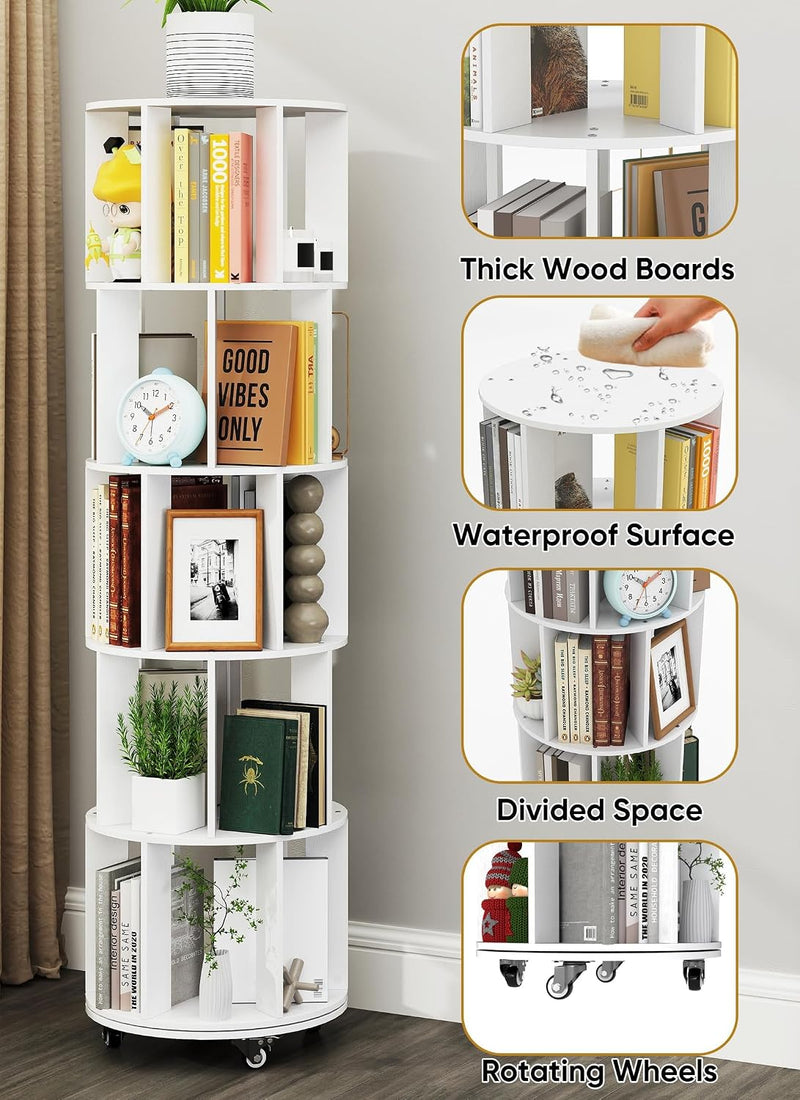 5 Tier Rotating Bookshelf