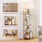 4-Tier Rotating Bookshelf Storage Rack Oak Colour Round