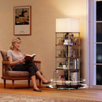 4-Tier Rotating Bookshelf Storage Rack Oak Colour Round