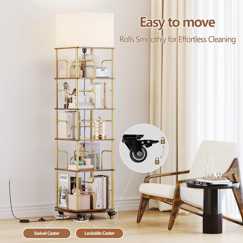 4-Tier Rotating Bookshelf Storage Rack Oak Colour Round