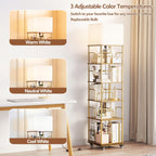4-Tier Rotating Bookshelf Storage Rack Oak Colour Round
