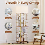 4-Tier Rotating Bookshelf Storage Rack Oak Colour Round