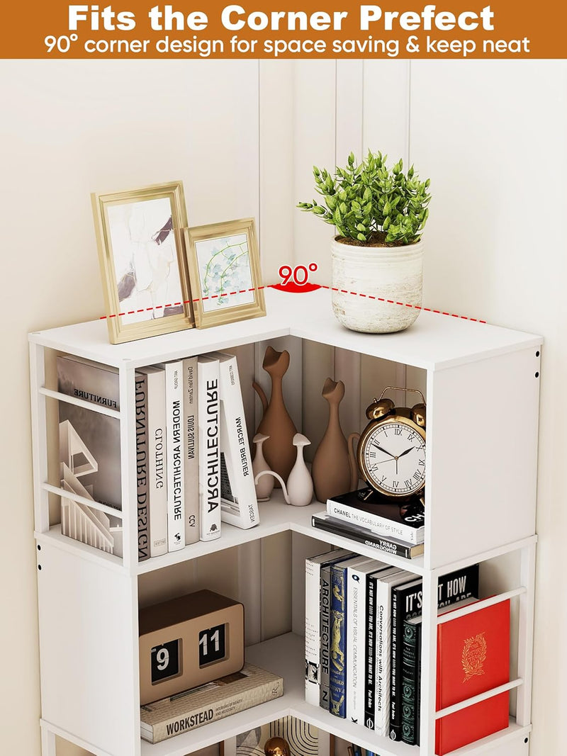 4-Tier Rotating Bookshelf Storage Rack Oak Colour Round
