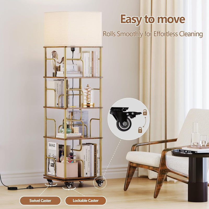 4-Tier Rotating Bookshelf Storage Rack Oak Colour Round