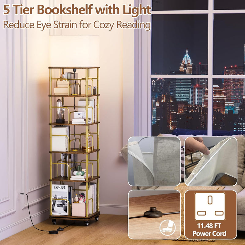 4-Tier Rotating Bookshelf Storage Rack Oak Colour Round