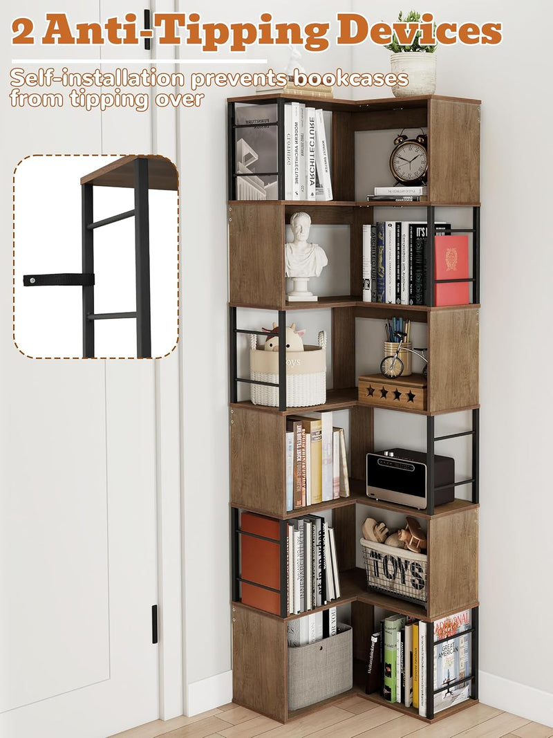 4-Tier Rotating Bookshelf Storage Rack Oak Colour Round