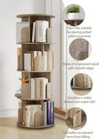 4-Tier Rotating Bookshelf Storage Rack Oak Colour Round
