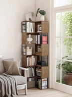 4-Tier Rotating Bookshelf Storage Rack Oak Colour Round