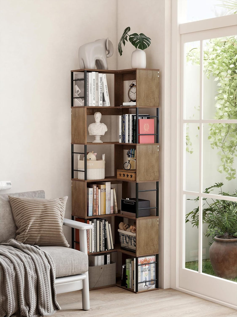 4-Tier Rotating Bookshelf Storage Rack Oak Colour Round