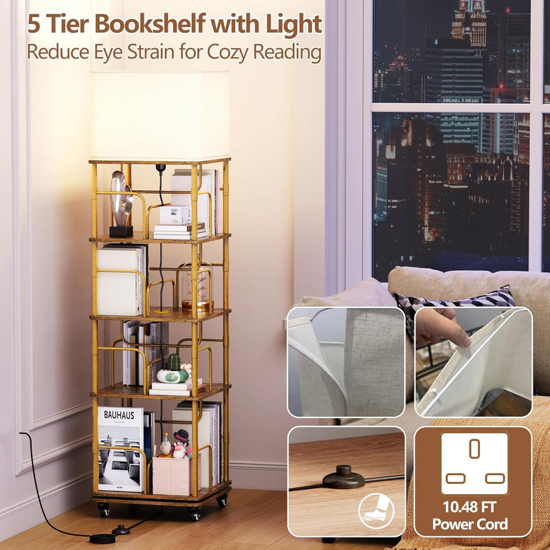 4-Tier Rotating Bookshelf Storage Rack Oak Colour Round