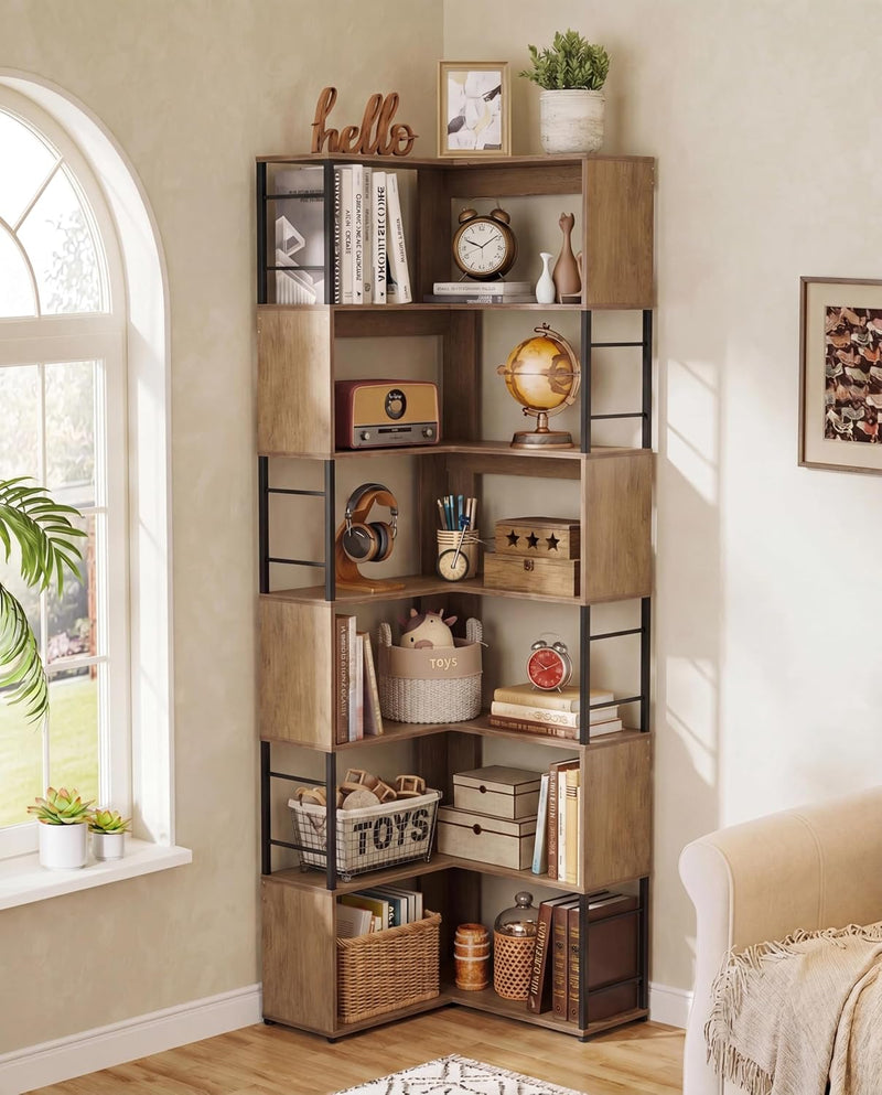 4-Tier Rotating Bookshelf Storage Rack Oak Colour Round