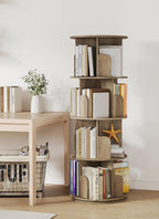 4-Tier Rotating Bookshelf Storage Rack Oak Colour Round